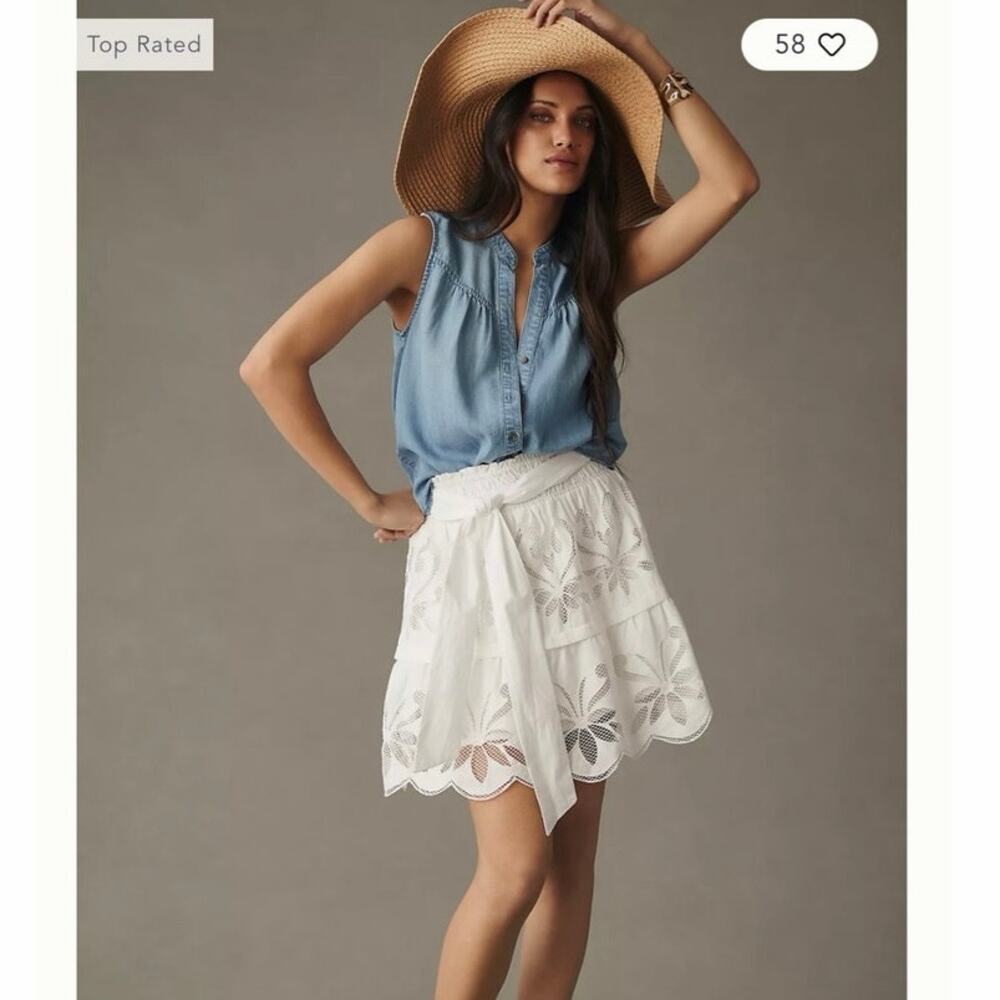 Cloth & Stone Anthropologie XS Chambray Tencel Split Neck Hi-Low Top Blue Soft